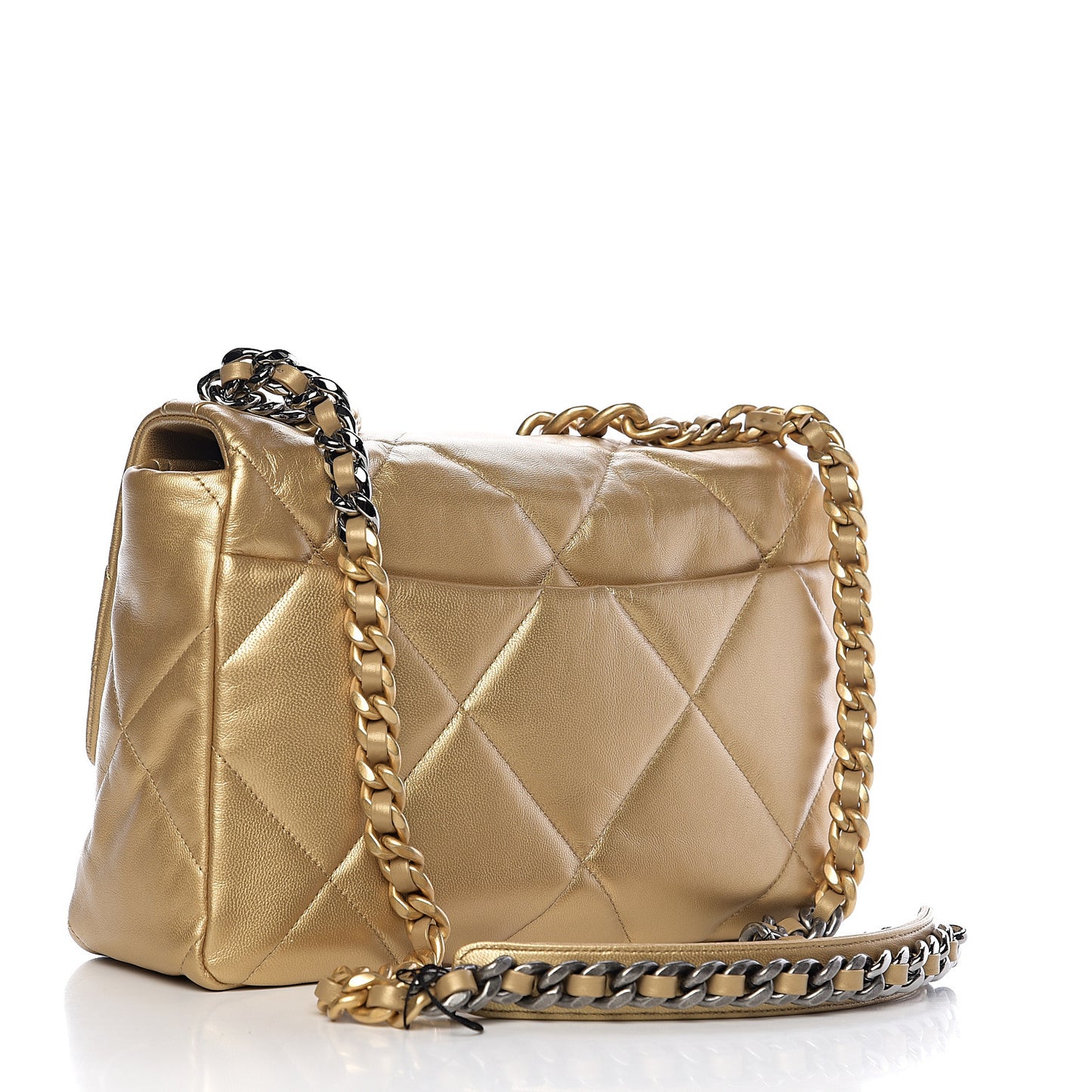 Goatskin Quilted Large 19 Flap Gold