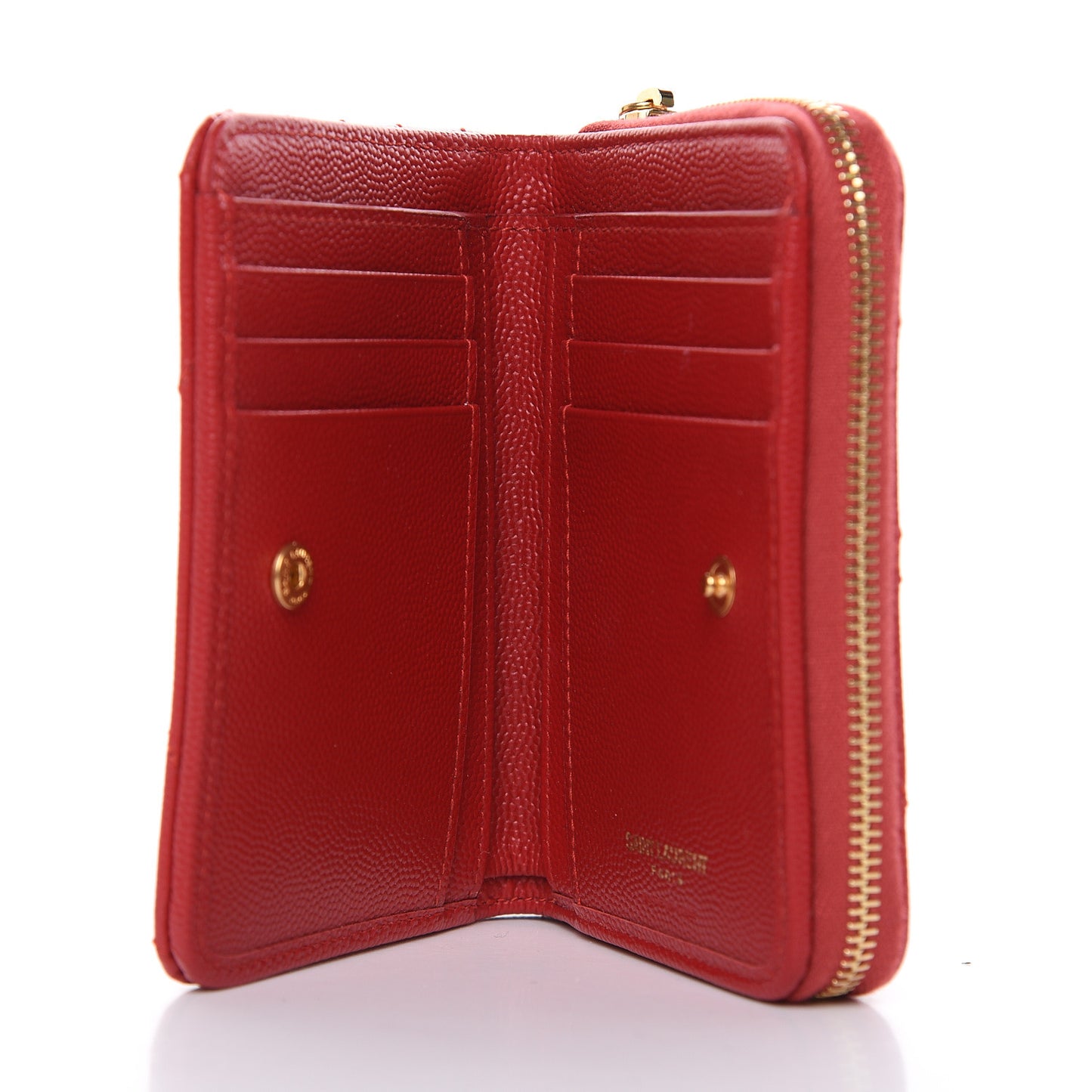 Grain De Poudre Matelasse Chevron Monogram Compact Zip Around Wallet Red