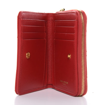 Saint Laurent Grain De Poudre Matelasse Chevron Monogram Compact Zip Around Wallet Red 5 of 9
