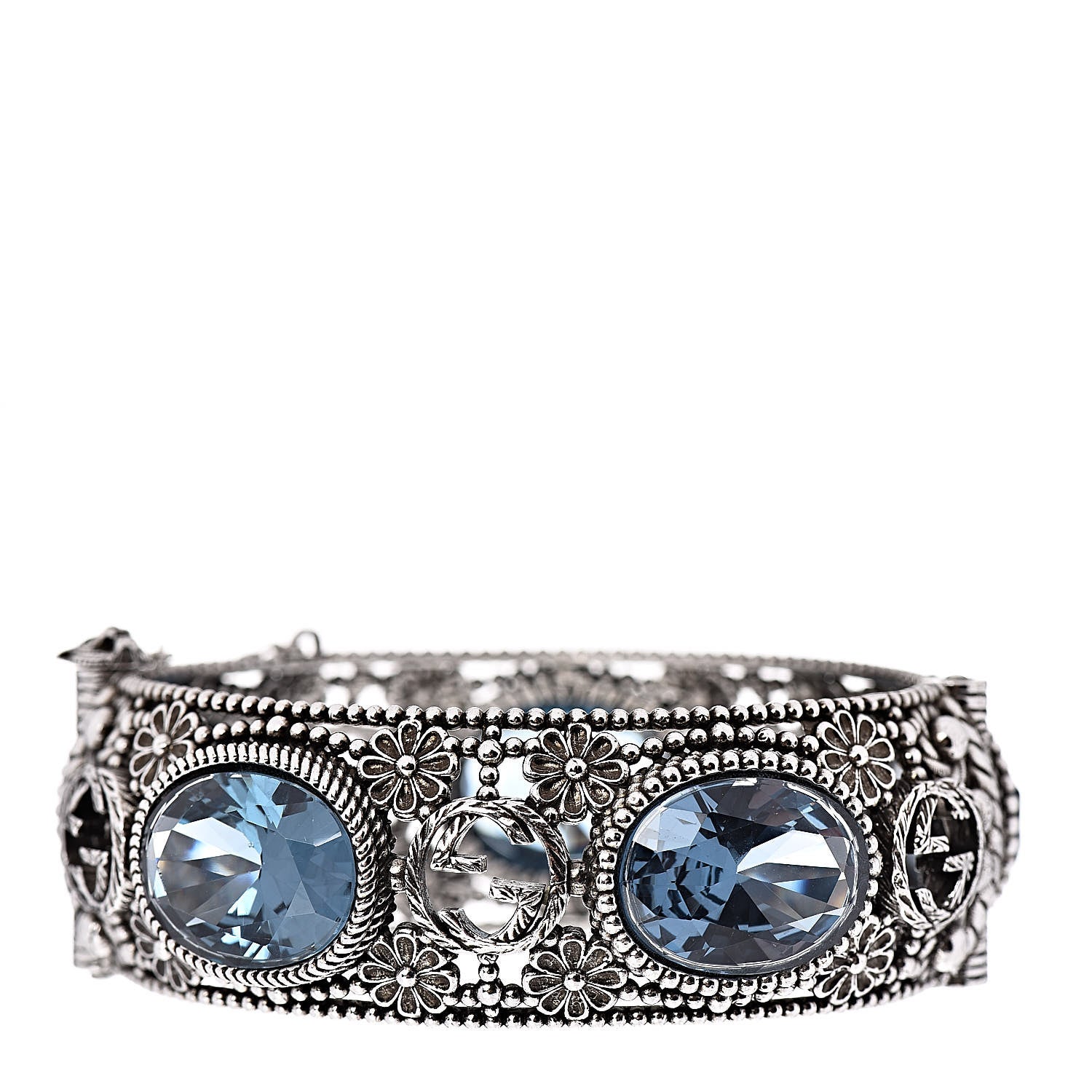 Gucci Sterling Silver Crystal Interlocking G Bangle Bracelet Blue 3 of 4