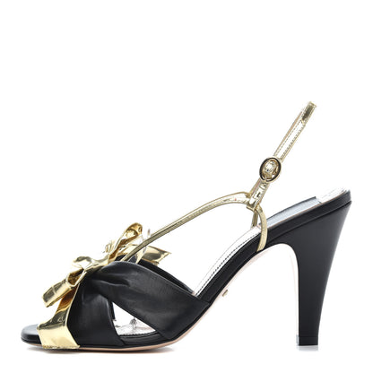 Gucci Nappa Metallic Bow Daphne High Heel Sandals 37.5 Black Platino 1 of 11