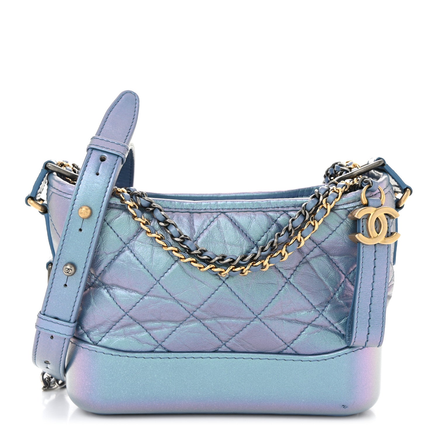 Chanel Iridescent Aged Calfskin Quilted Small Gabrielle Hobo Blue 1 of 12