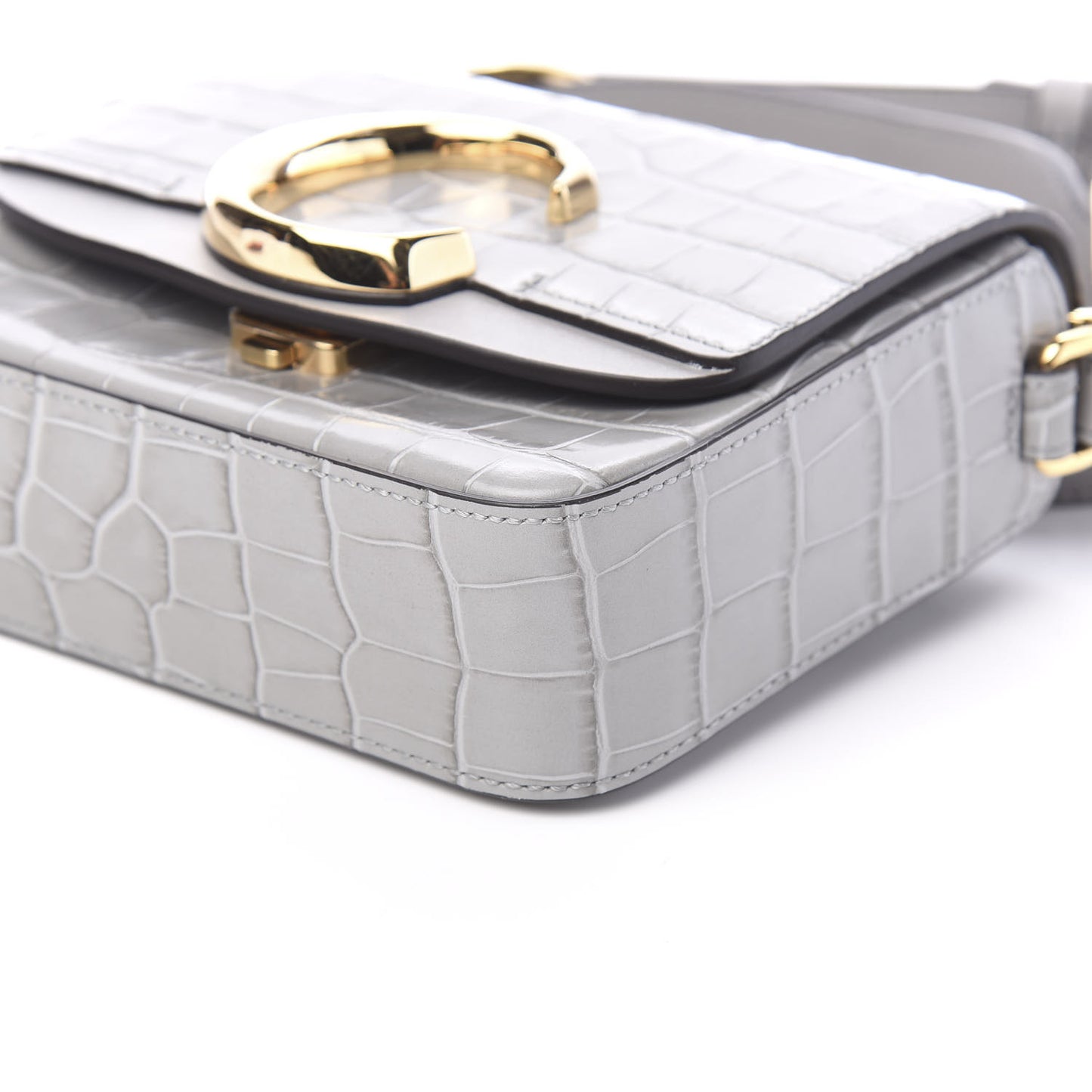 Crocodile Embossed Calfskin Mini C Double Carry Stormy Grey