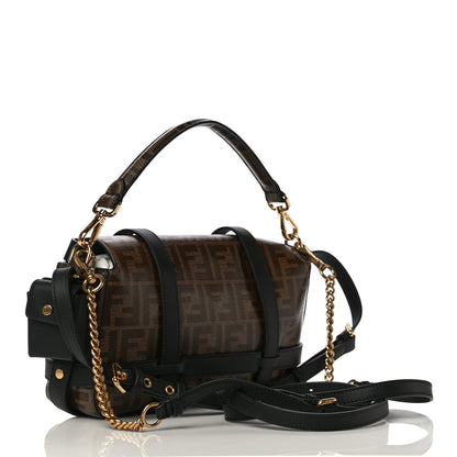Fendi Glazed Fabric Vitello Century FF 1974 Large Baguette Cage Mogano Panna Black 2 of 9