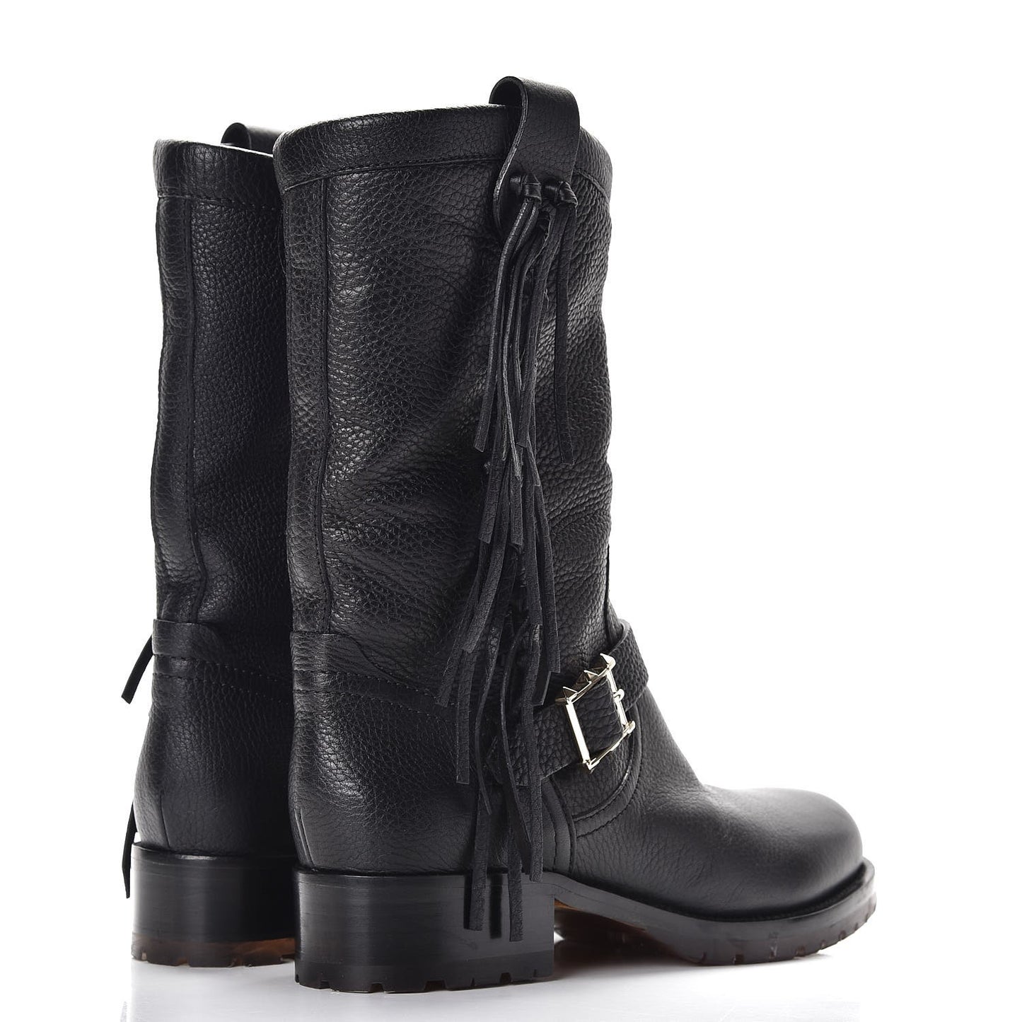 Calfskin Shearling Lined Fringe Boots 38 Black