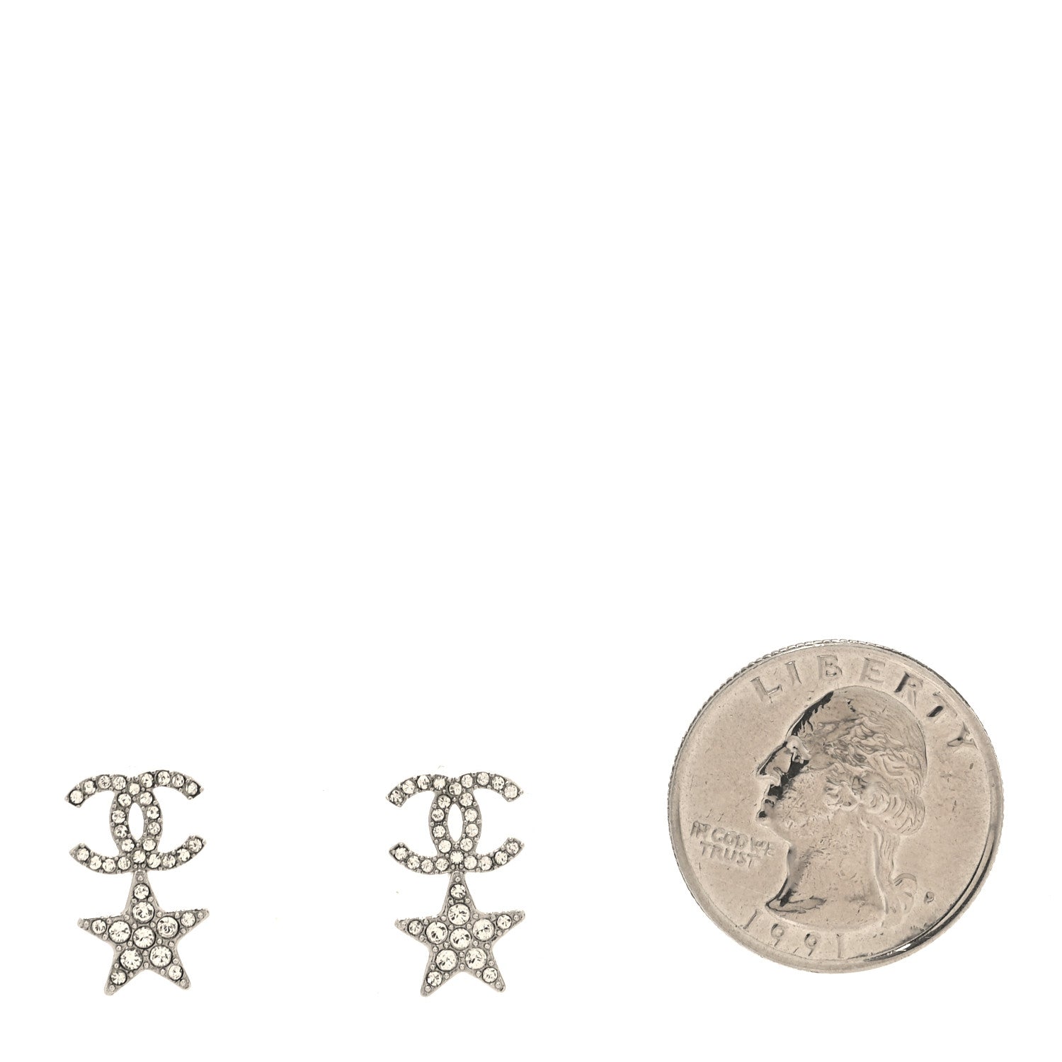 Chanel Crystal CC Star Earrings Silver 2 of 5