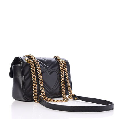 Gucci Calfskin Matelasse Mini GG Marmont Shoulder Bag Black 3 of 13