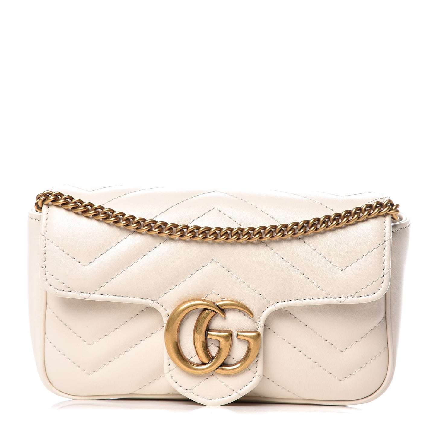 Calfskin Matelasse Super Mini GG Marmont Shoulder Bag White