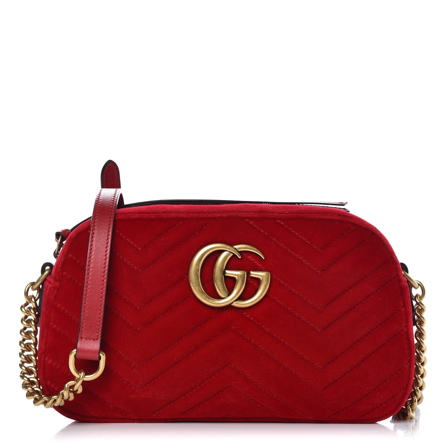 Gucci Velvet Matelasse Small GG Marmont Chain Shoulder Bag Hibiscus Red 1 of 10