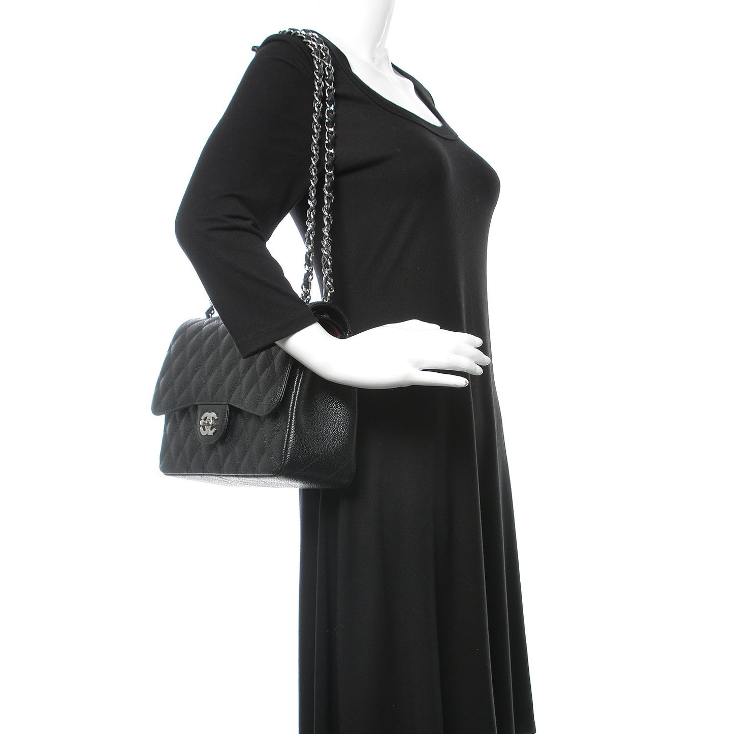 Caviar Quilted Jumbo Double Flap Black