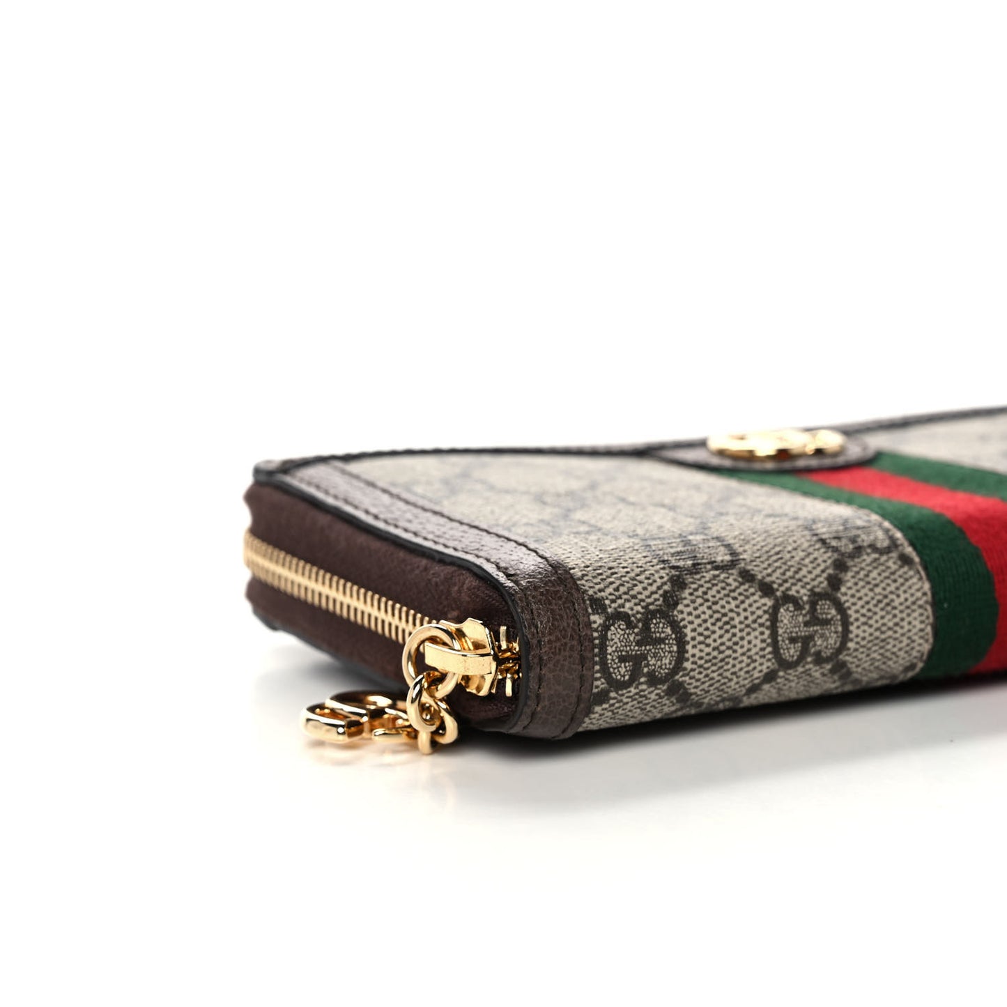 GG Supreme Monogram Web Ophidia Zip Around Wallet Brown