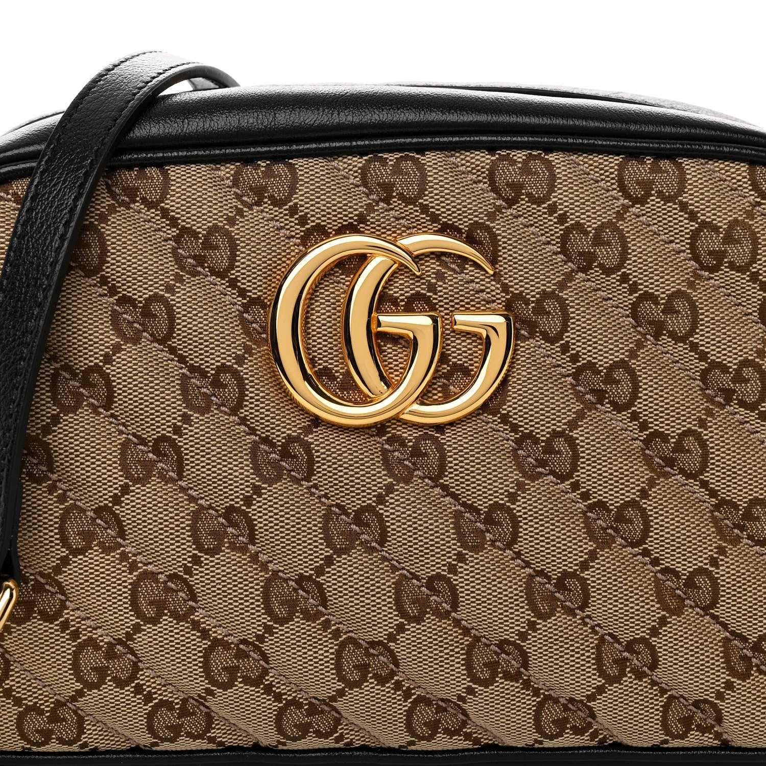 Gucci Monogram Matelasse Diagonal Small GG Marmont Chain Shoulder Bag Beige Black 8 of 10