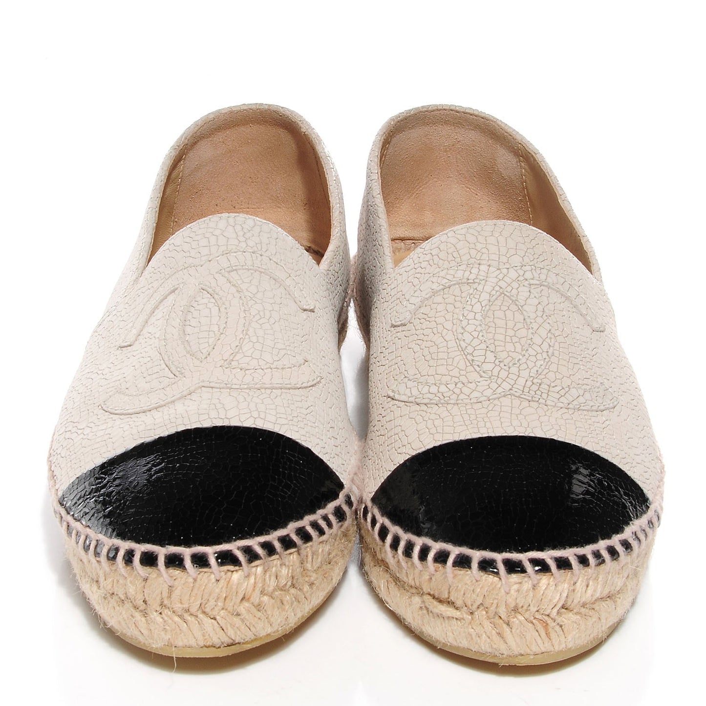 Crackled Leather Espadrilles 41 Beige Black
