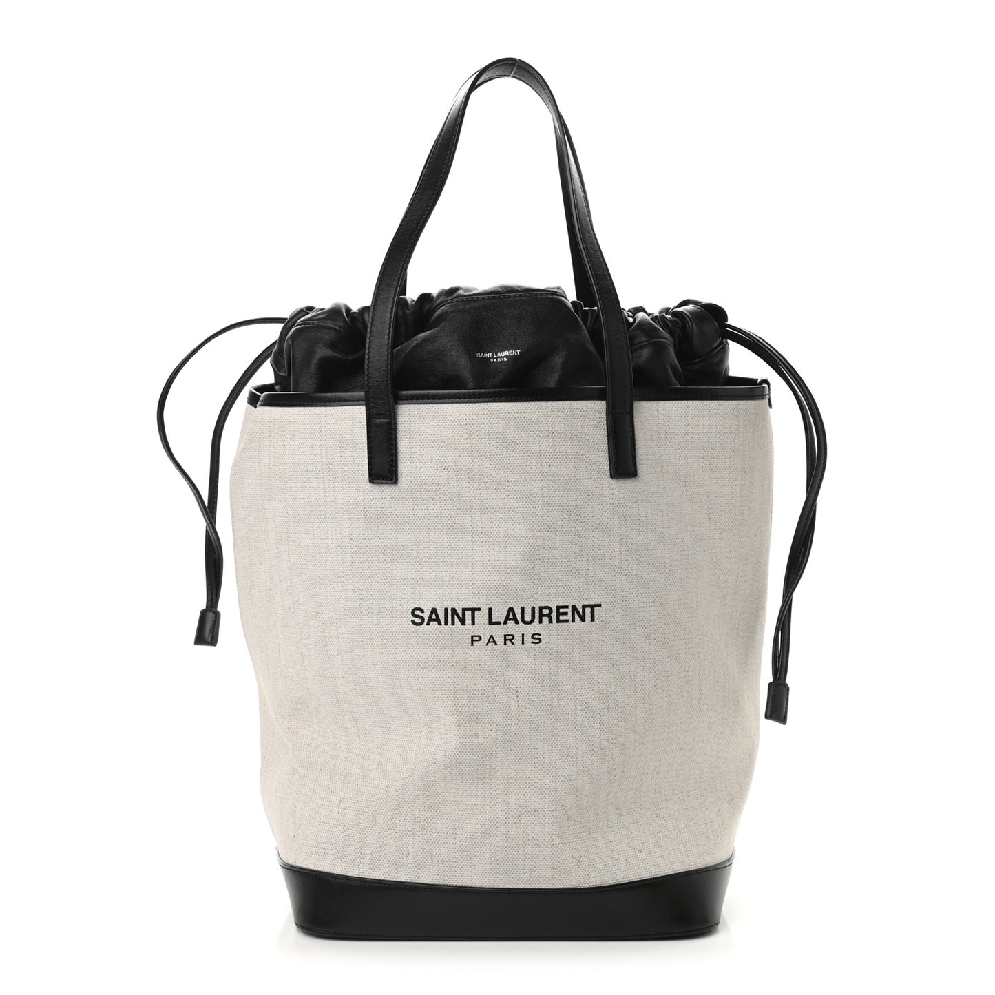 Canvas Calfskin Teddy Drawstring Shopping Tote White Black