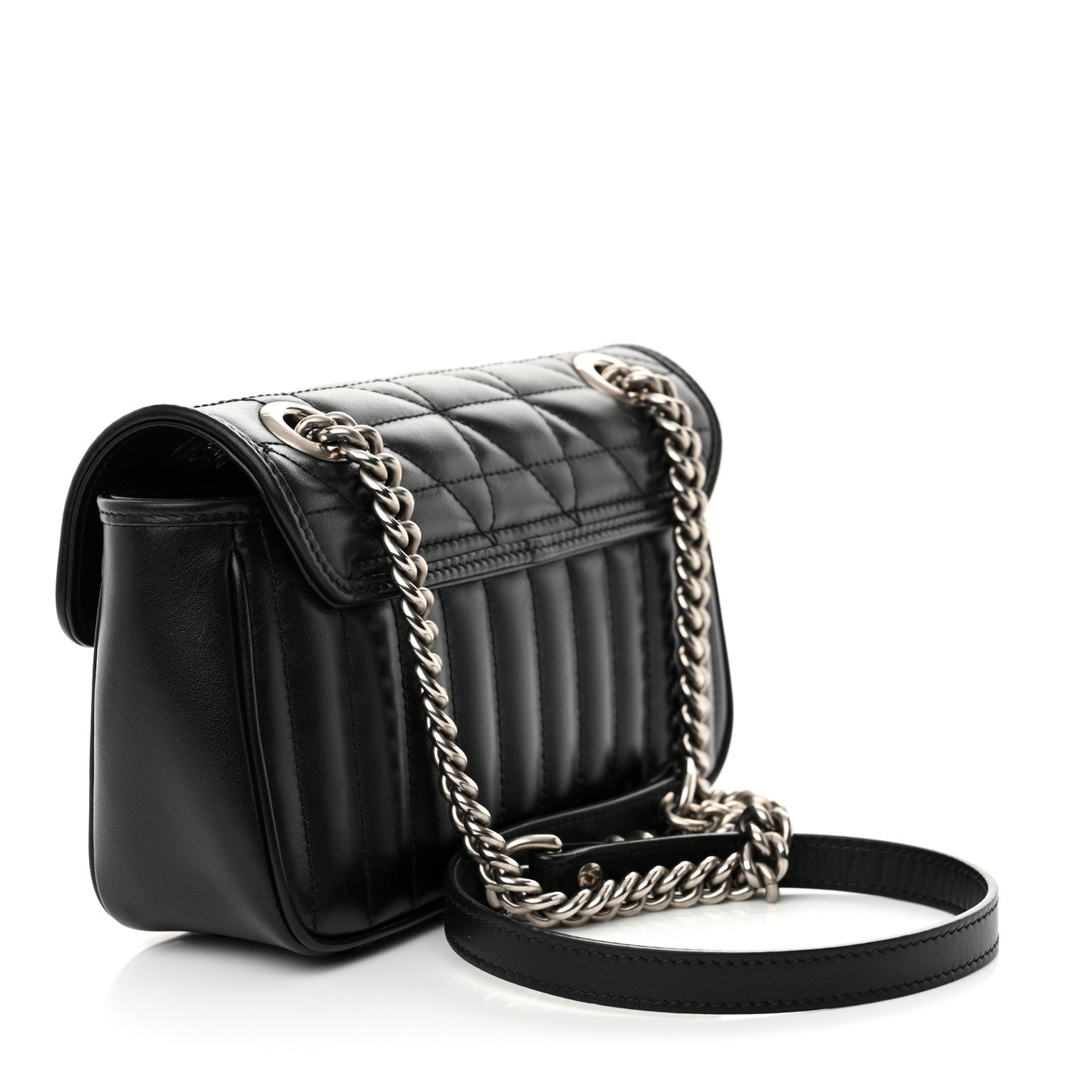 Gucci Calfskin Matelasse Aria Mini GG Marmont Shoulder Bag Black 3 of 10
