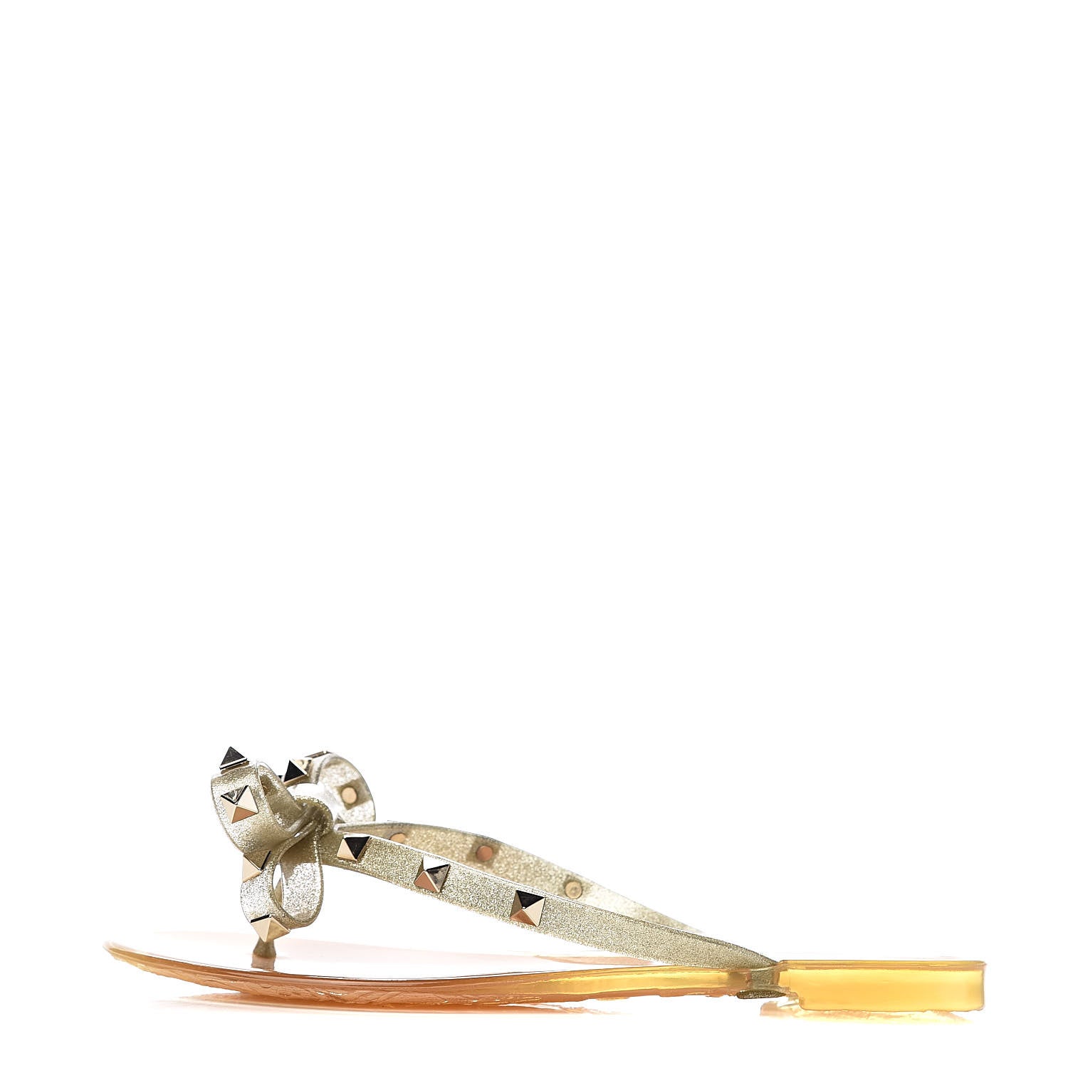 Valentino Garavani PVC Jelly Glitter Rockstud Bow Thong Sandals 35 Oro 1 of 9