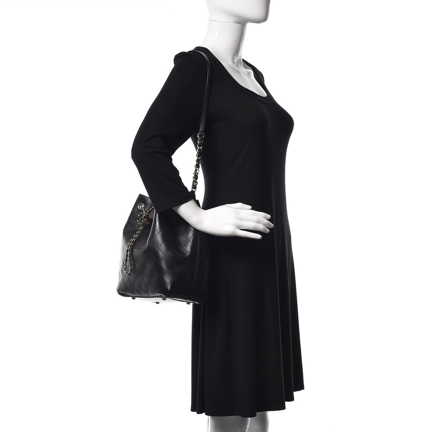 Calfskin Stitched Drawstring Bag Black