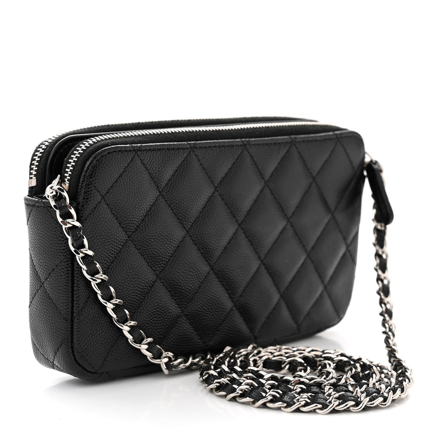 Caviar Quilted Logo Small Clutch With Chain Black