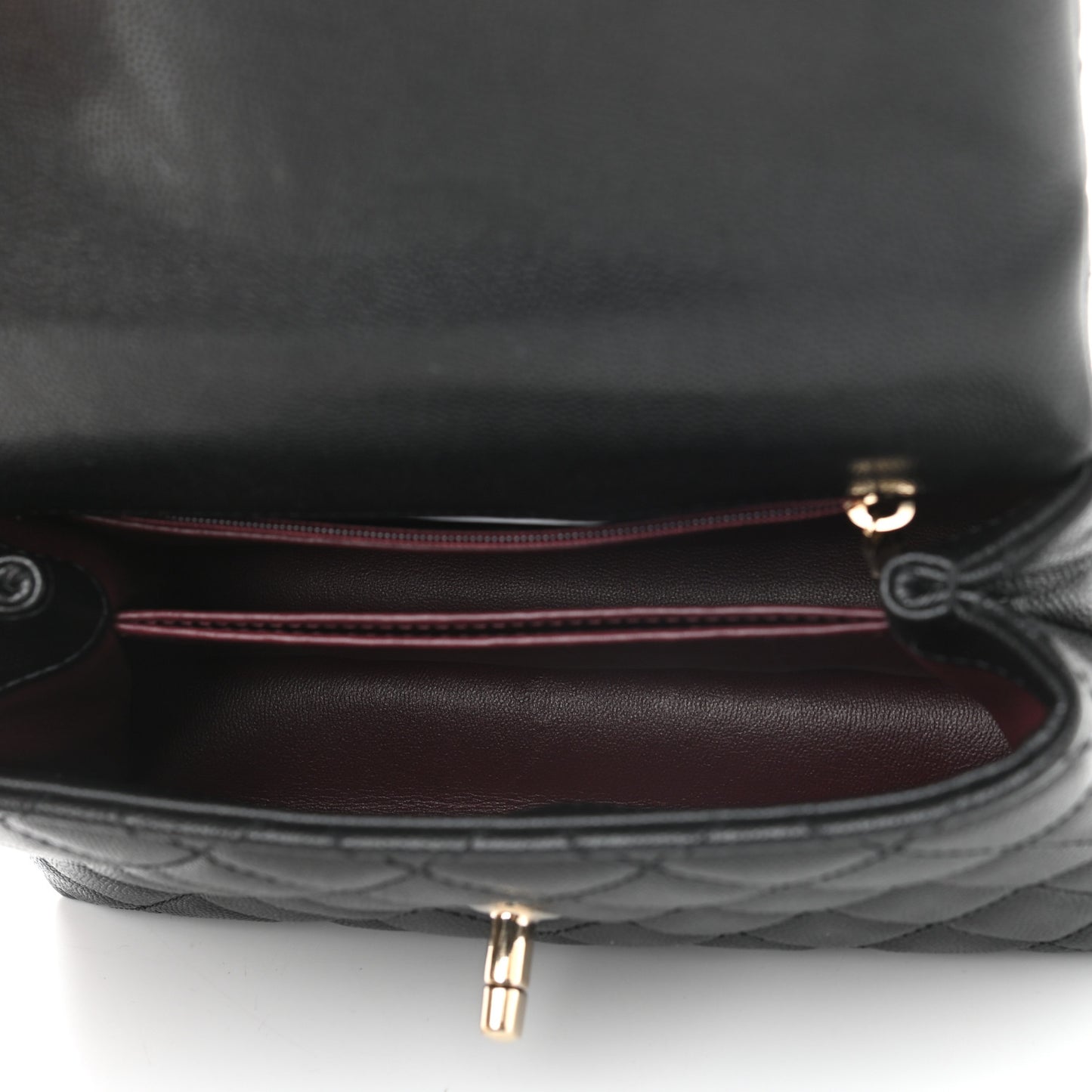 Caviar Lizard Embossed Quilted Mini Coco Handle Flap Black