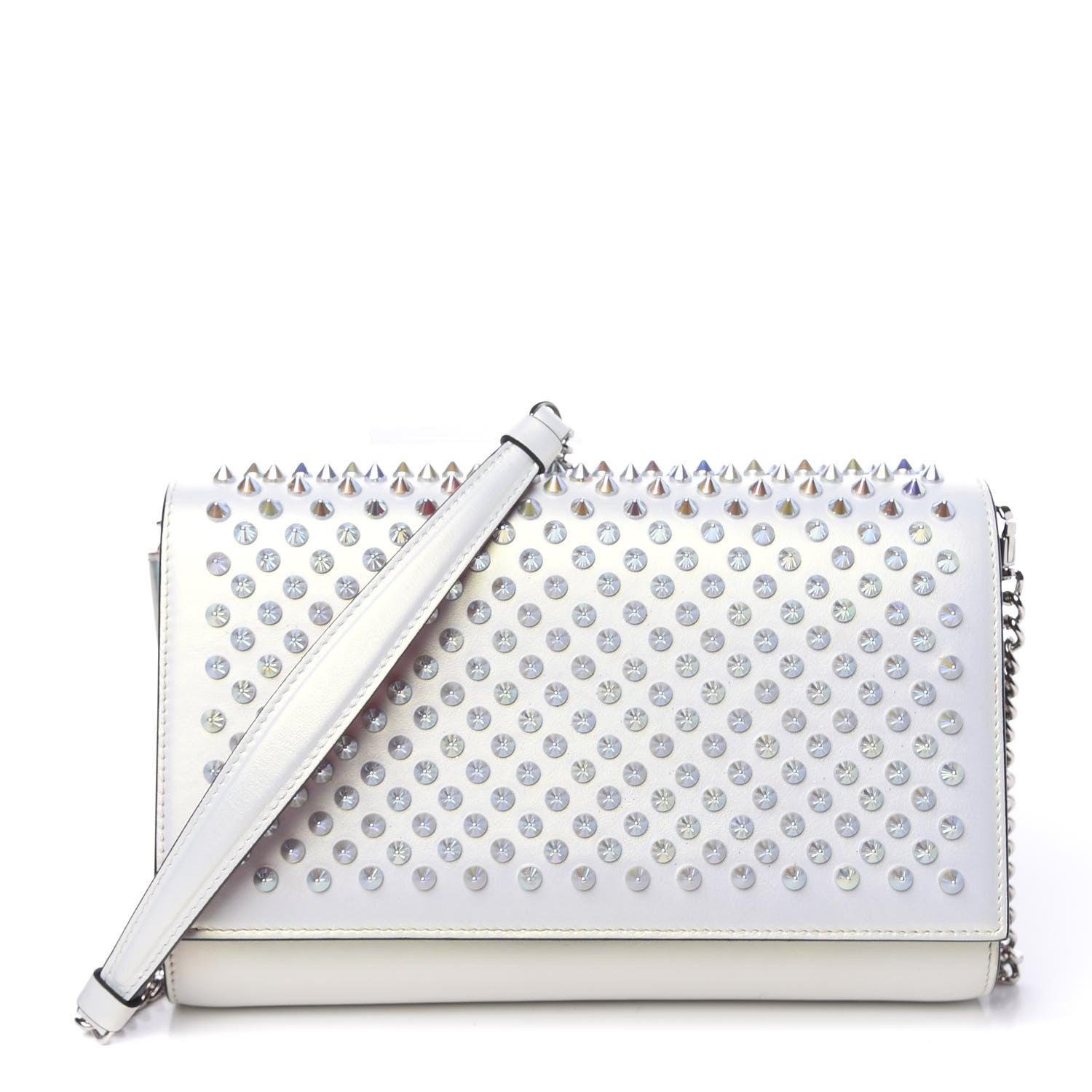 Christian Louboutin Metallic Calfskin Spikes Multimetal Paloma Clutch White 1 of 10