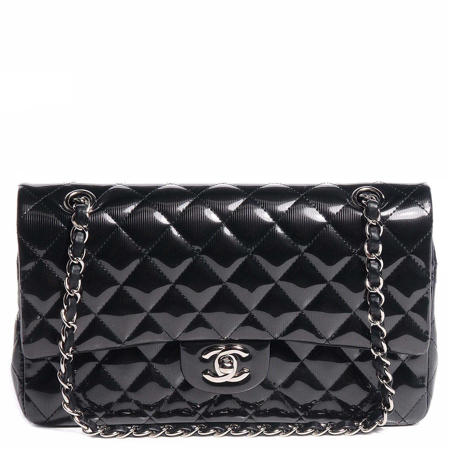 Chanel Striated Patent Quilted Medium Double Flap Black 1 of 8