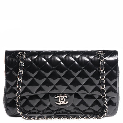 Chanel Striated Patent Quilted Medium Double Flap Black 1 of 8