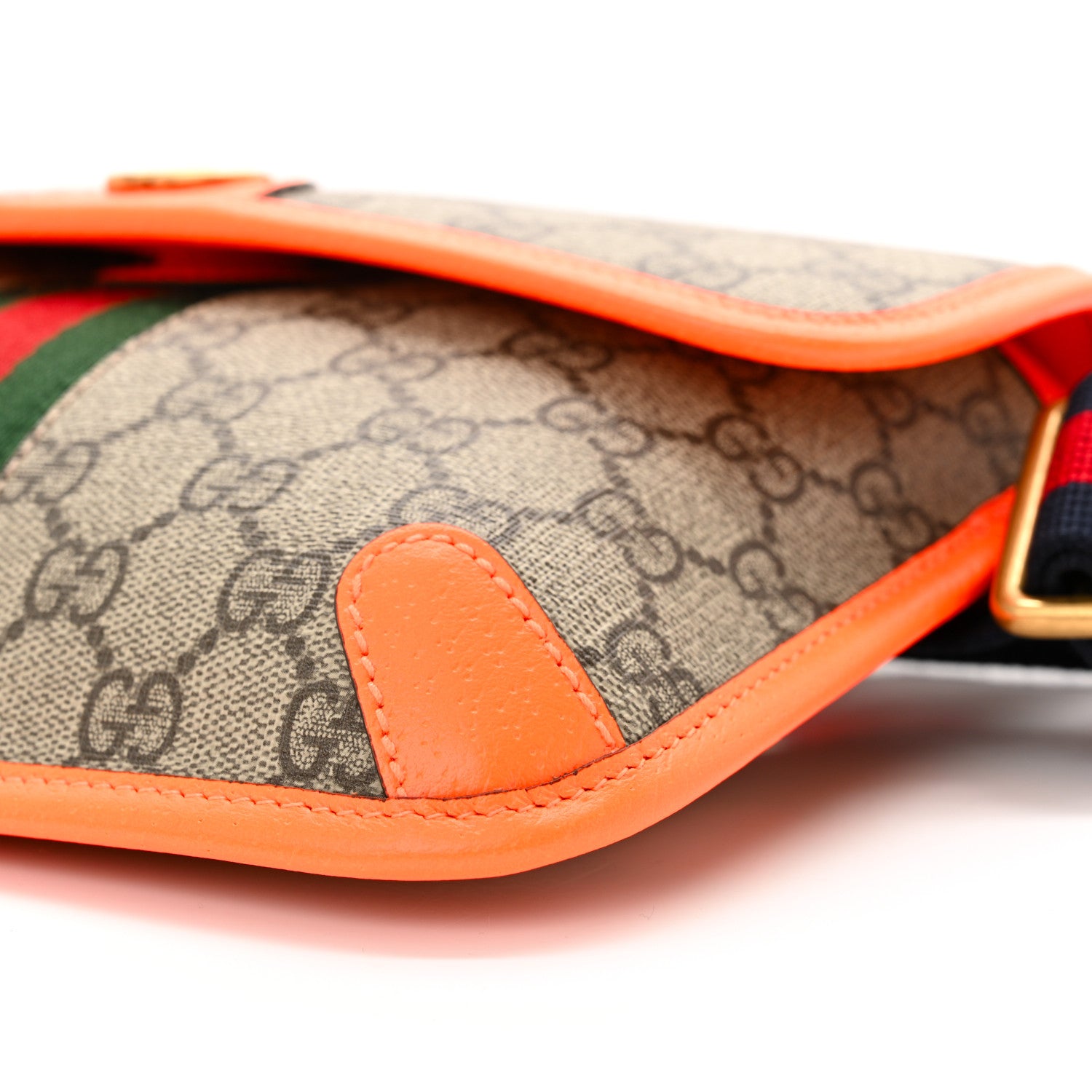 Gucci GG Supreme Monogram Web Small Ophidia Belt Bag Beige Ebony Orange Fluo 10 of 11