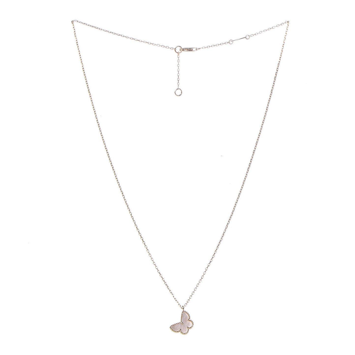 18K Yellow Gold Mother of Pearl Sweet Alhambra Butterfly Pendant Necklace