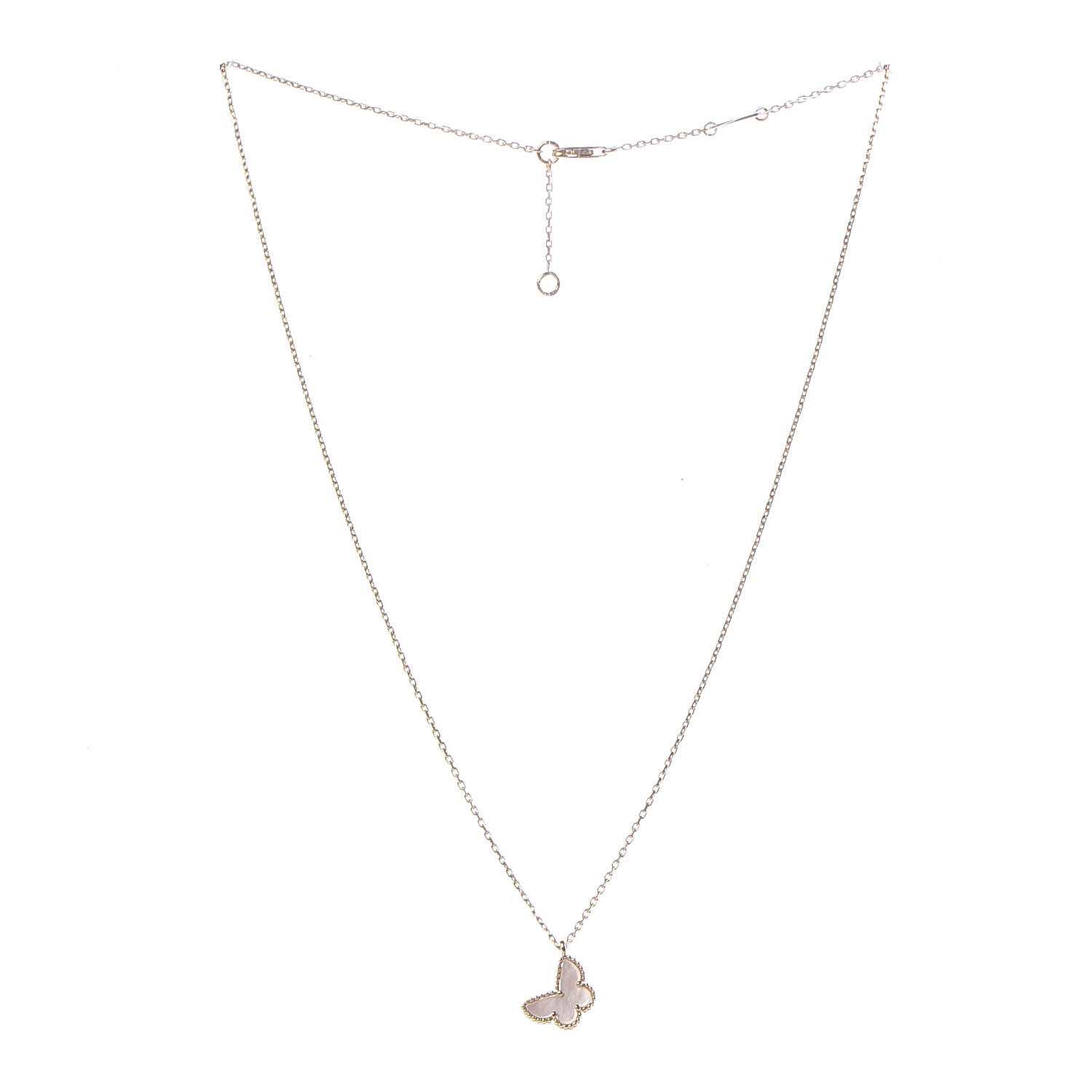 Van Cleef & Arpels 18K Yellow Gold Mother of Pearl Sweet Alhambra Butterfly Pendant Necklace 3 of 7