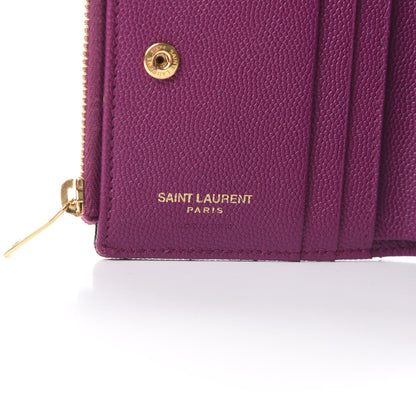Saint Laurent Grain De Poudre Matelasse Chevron Monogram Zipped Card Case Dark Grape 5 of 14