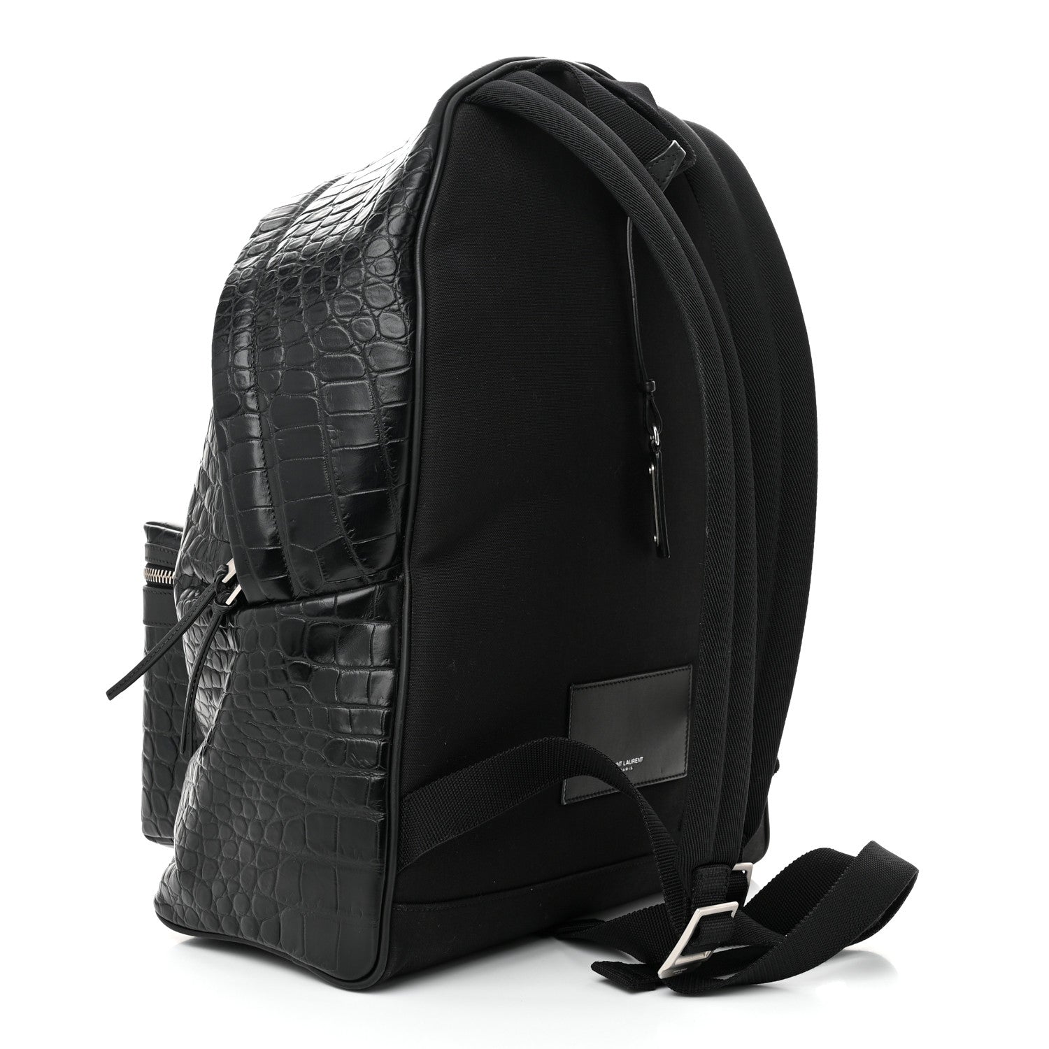 Saint Laurent Calfskin Crocodile Embossed City Backpack Black 3 of 9