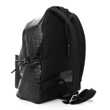 Saint Laurent Calfskin Crocodile Embossed City Backpack Black 3 of 9