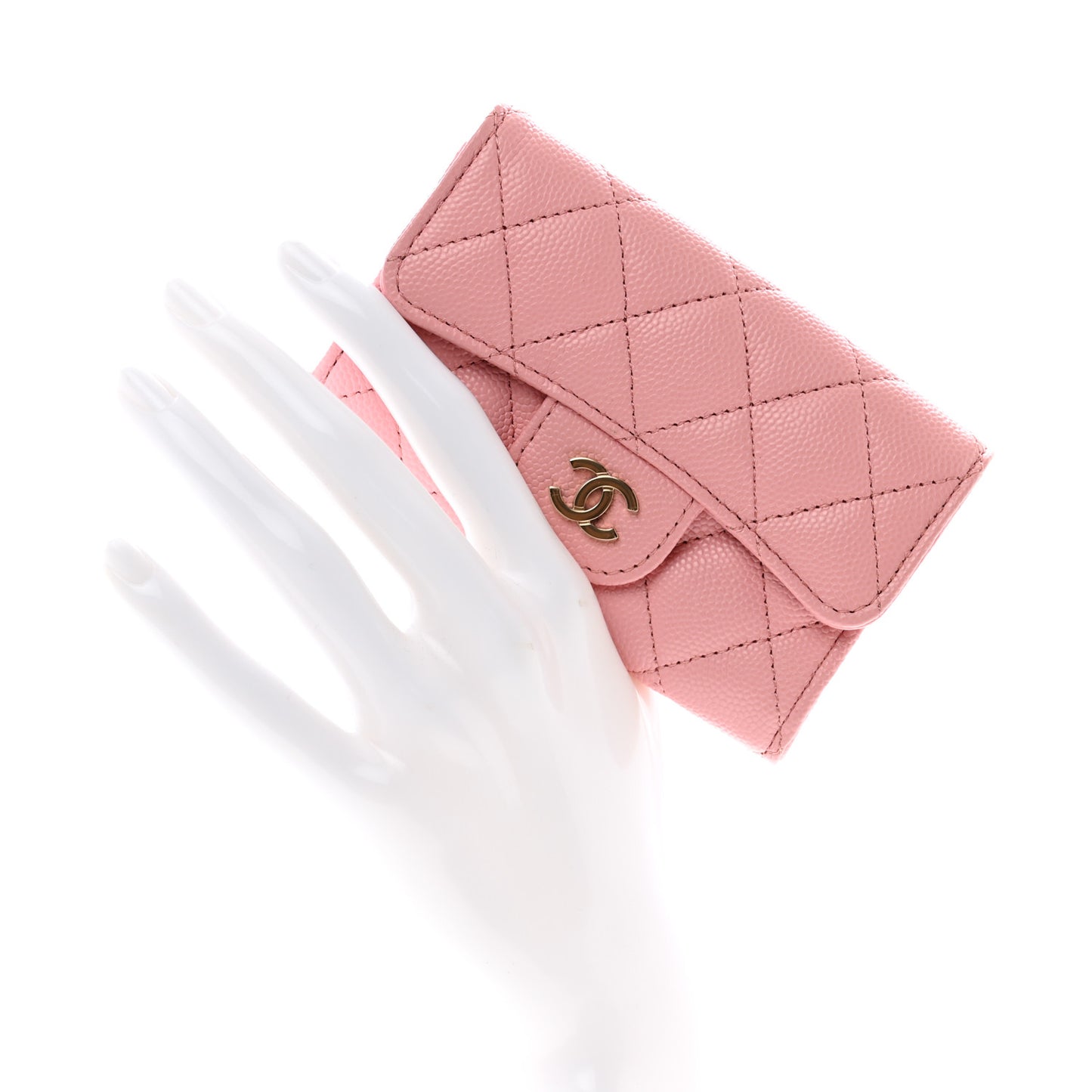 Caviar Quilted Flap Card Holder Wallet Light Pink