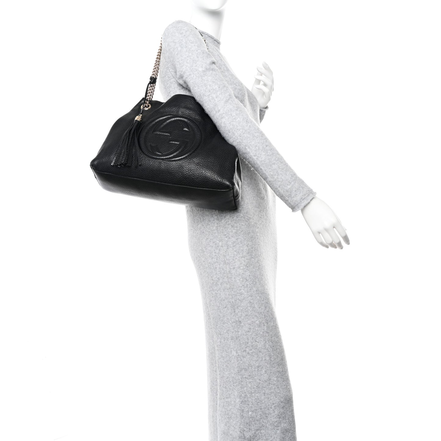 Pebbled Calfskin Medium Soho Chain Shoulder Bag Black