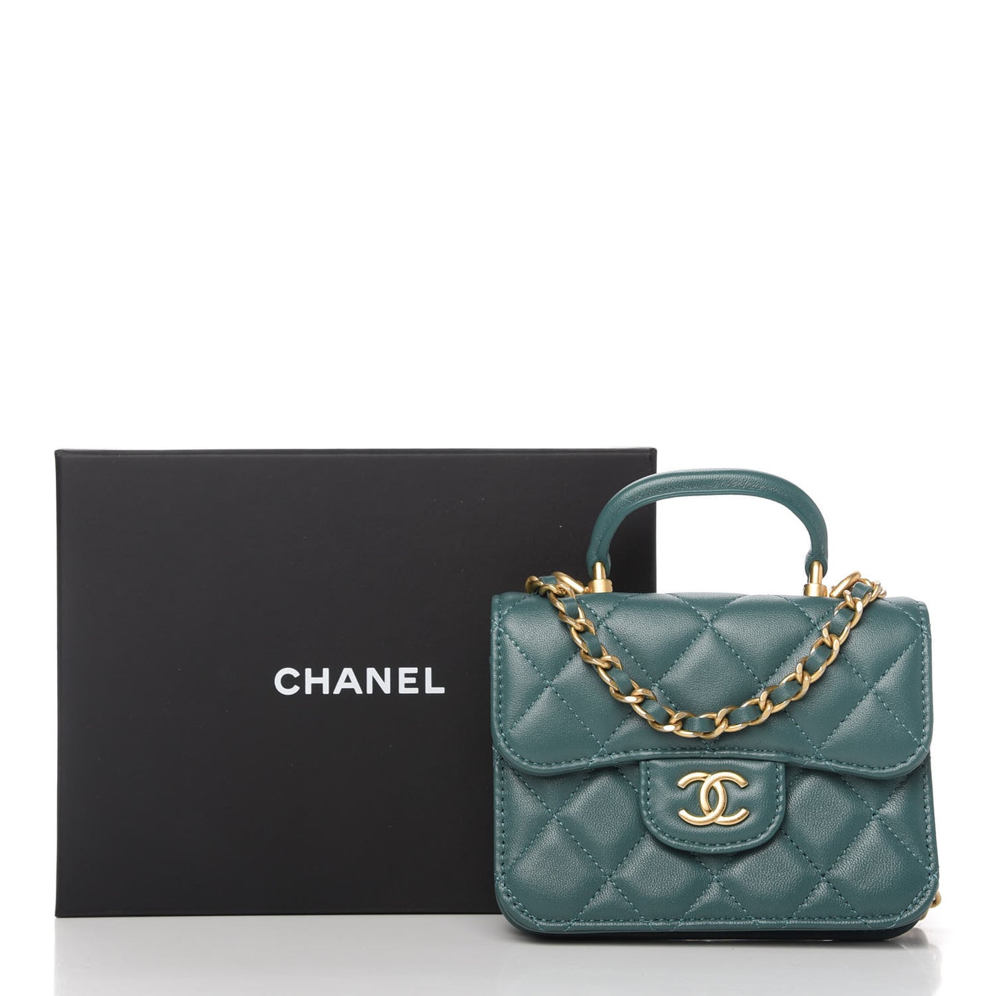 Lambskin Quilted Top Handle Flap Coin Purse With Chain Green