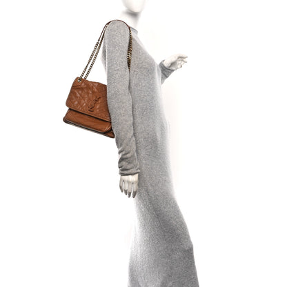 Saint Laurent Crinkled Calfskin Matelasse Monogram Medium Niki Chain Satchel Caramel 2 of 14