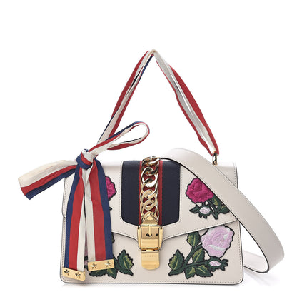 Gucci Calfskin Embroidered Small Sylvie Shoulder Bag White 1 of 11