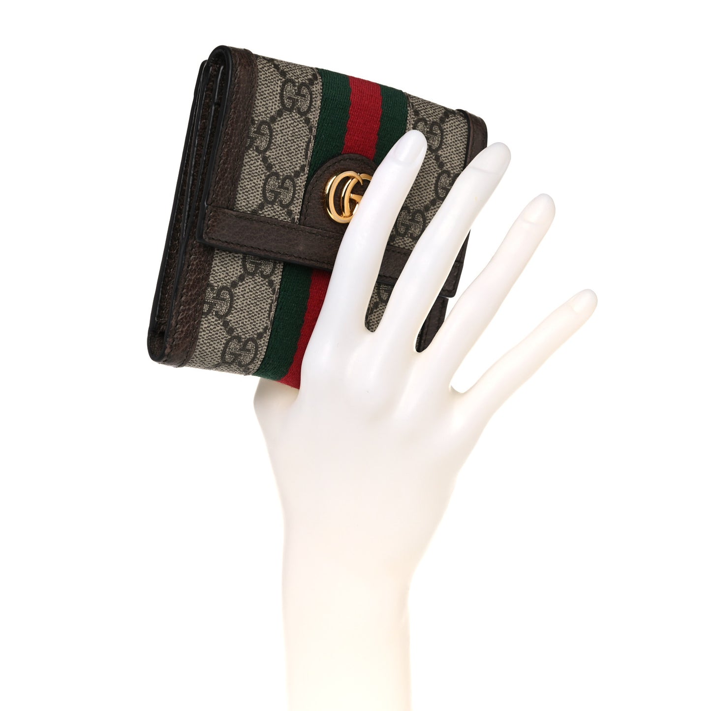 GG Supreme Monogram Web Ophidia French Flap Wallet Beige New Acero