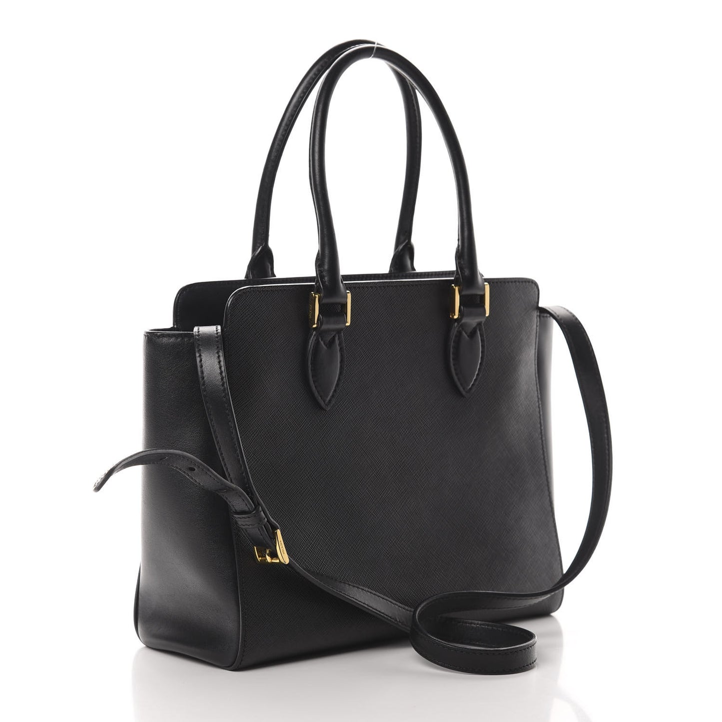 Saffiano Soft Calfskin Small Zippered Tote Black