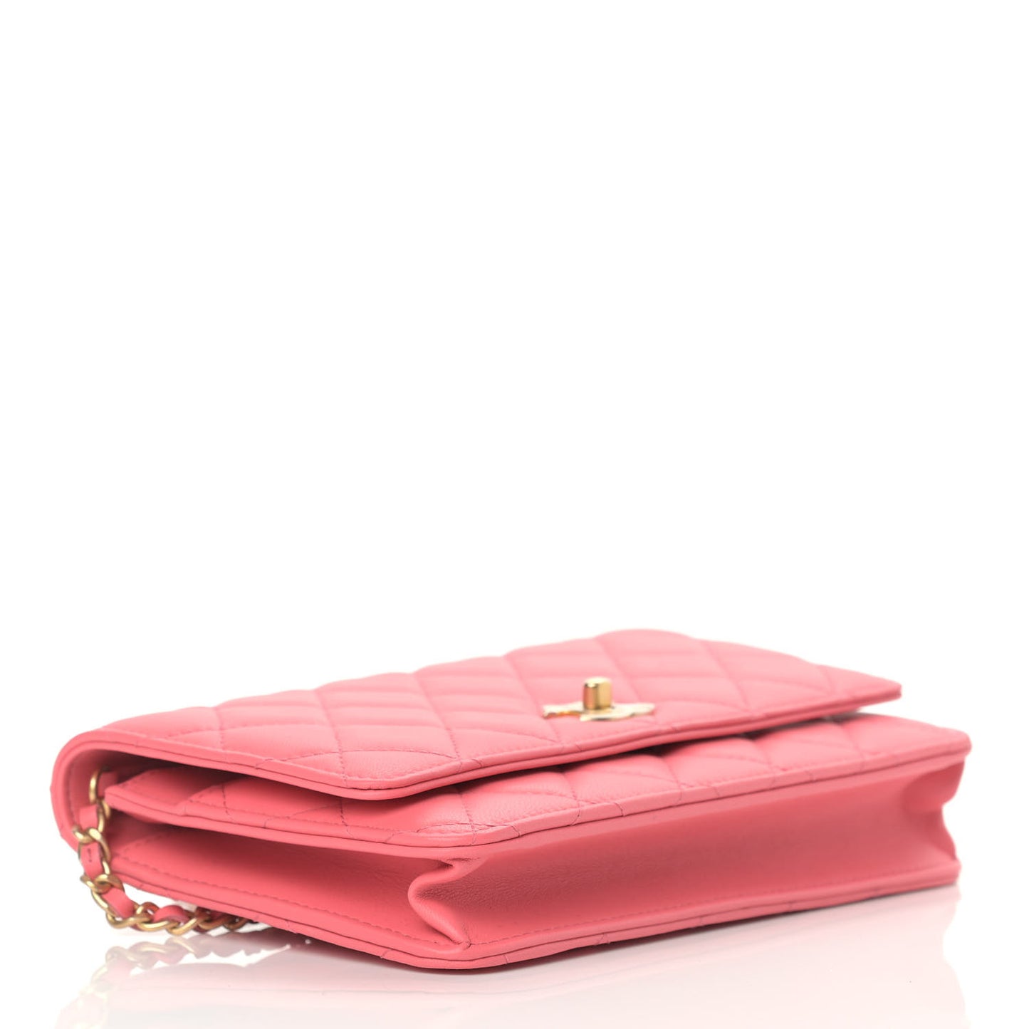 Lambskin Quilted CC Pearl Crush Wallet on Chain WOC Pink