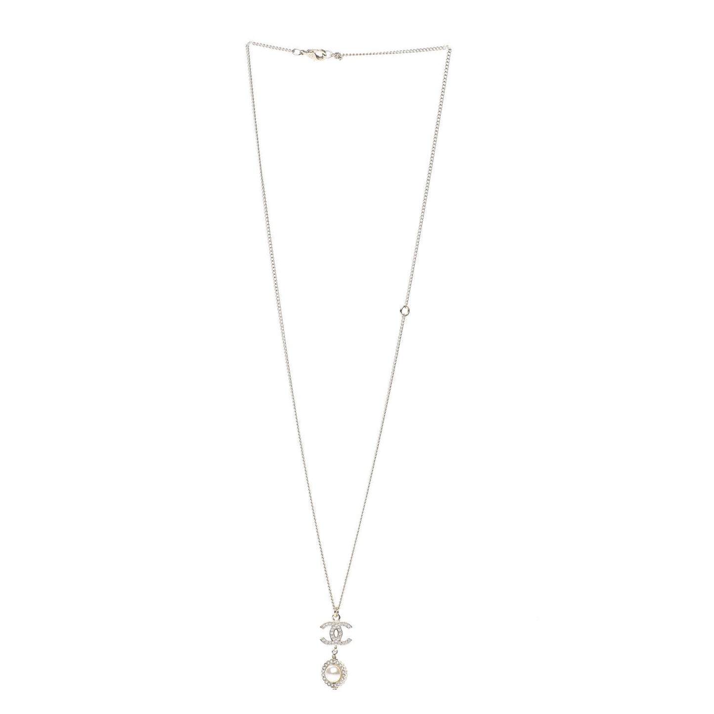 Crystal CC Pearl Drop Necklace Gold