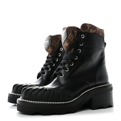 Louis Vuitton Calfskin Monogram Nylon LV Beaubourg Ankle Boot 37.5 Black 3 of 9