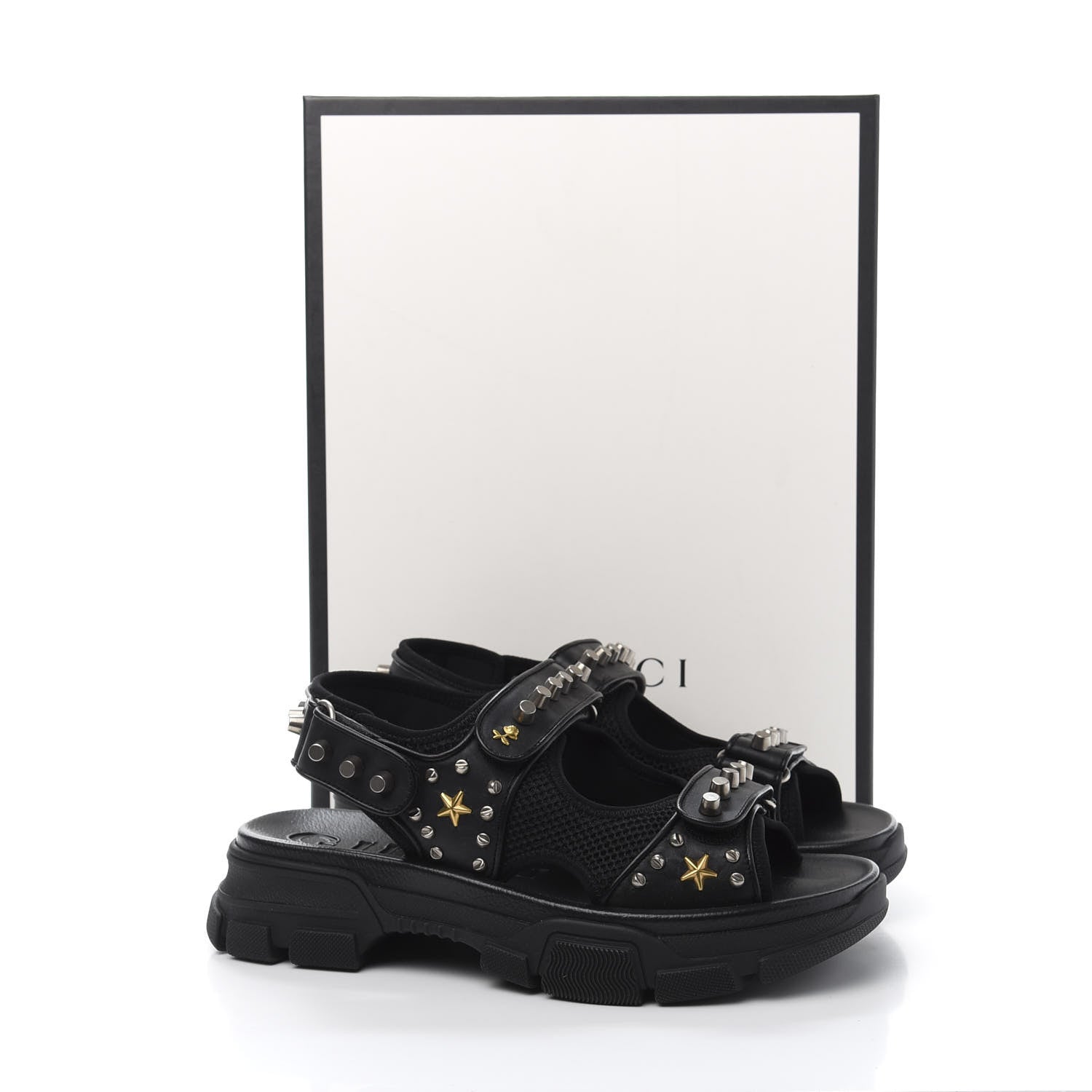Gucci Nappa Mesh Studded Mens Aguru Sandals 9 Black 8 of 8