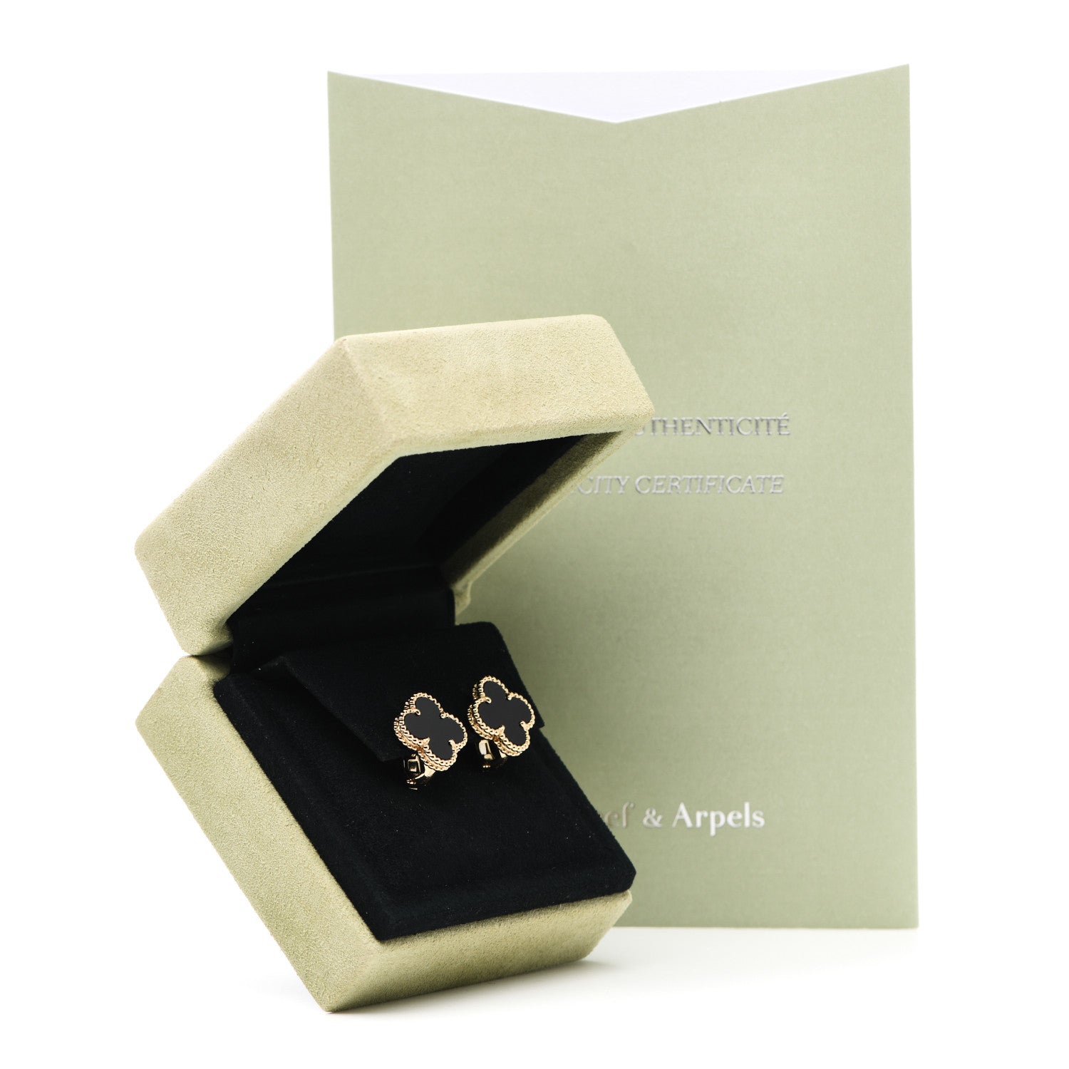 Van Cleef & Arpels 18K Yellow Gold Black Onyx Vintage Alhambra Earrings 5 of 5