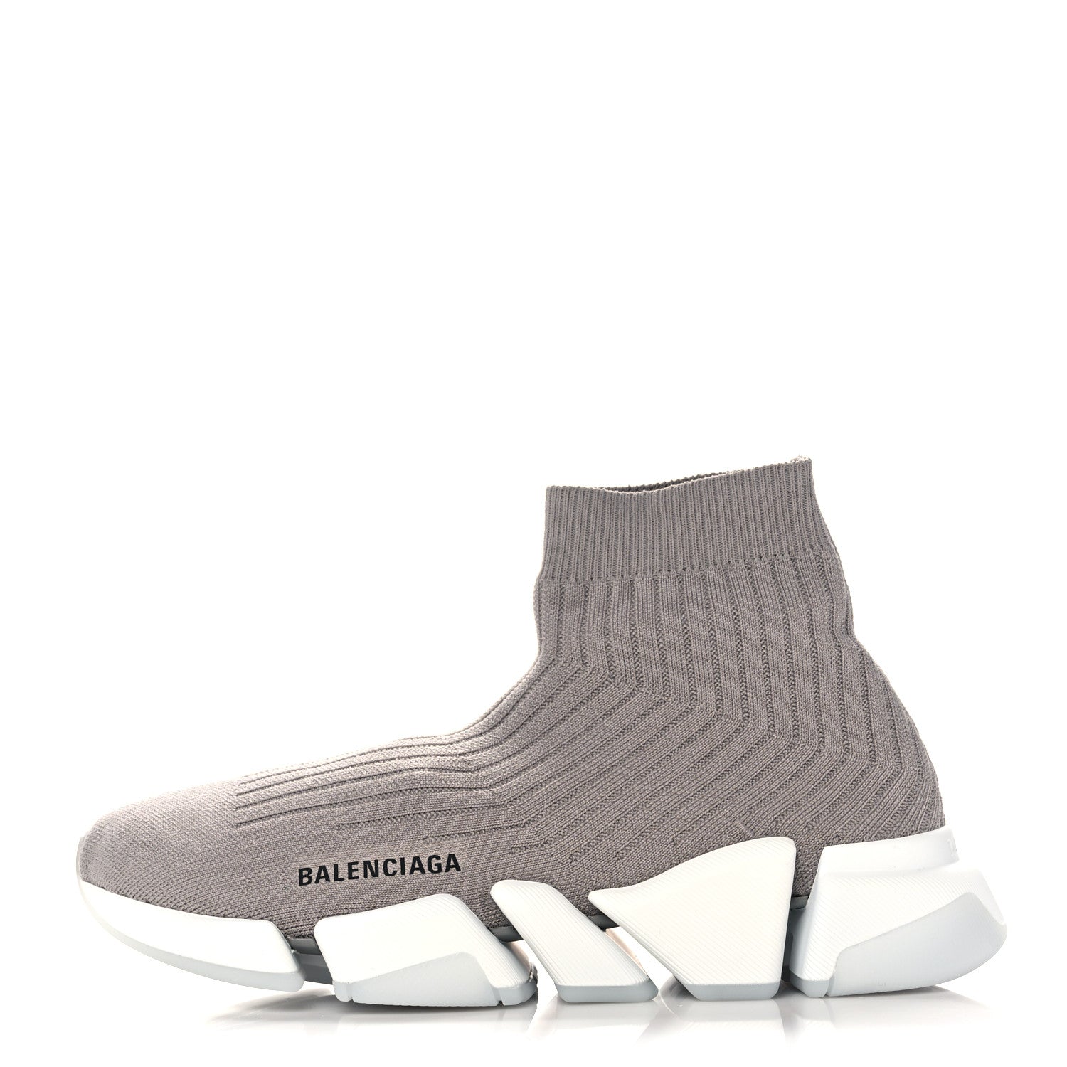 Balenciaga Ribbed Knit Womens Speed 2.0 Transparent Sole Sneakers 40 Baltic Grey White 1 of 8