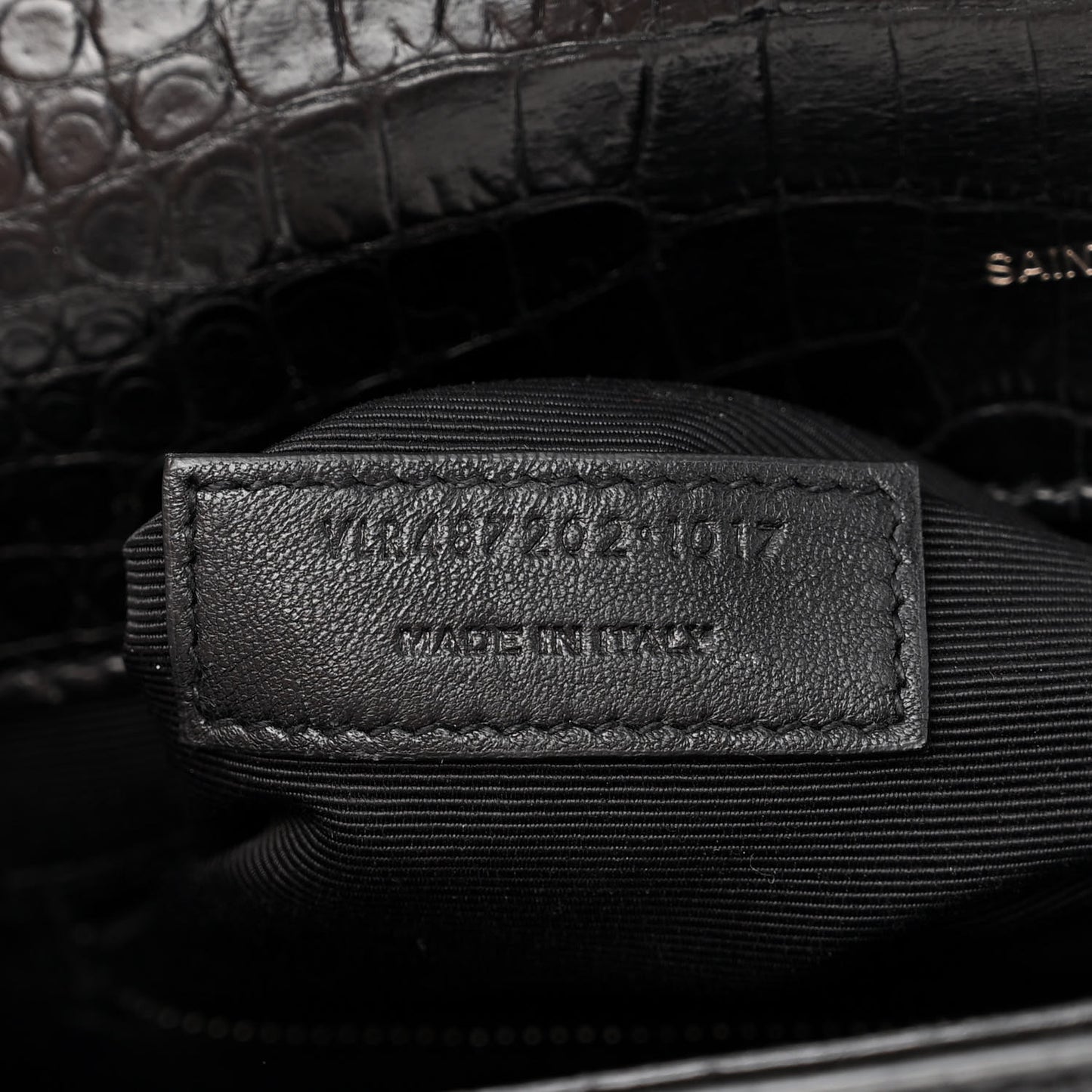Calfskin Crocodile Embossed Monogram Large Satchel Black