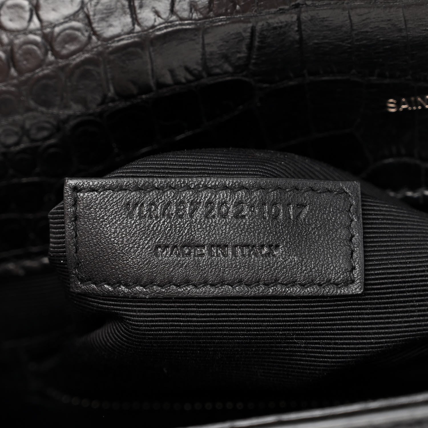 Saint Laurent Calfskin Crocodile Embossed Monogram Large Satchel Black 8 of 15