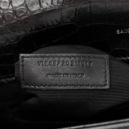 Saint Laurent Calfskin Crocodile Embossed Monogram Large Satchel Black 8 of 15