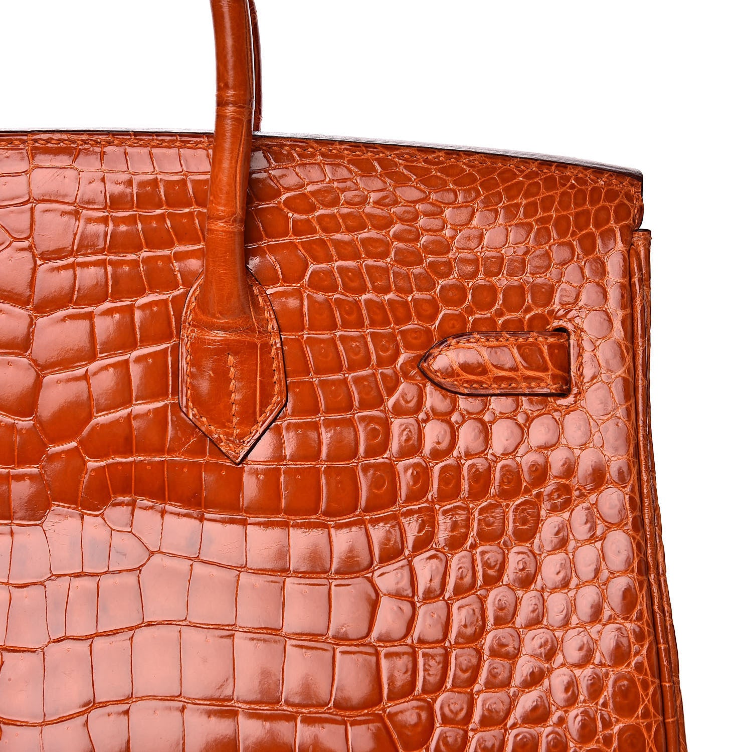 Hermes Shiny Porosus Crocodile Birkin 35 Orange 23 of 33