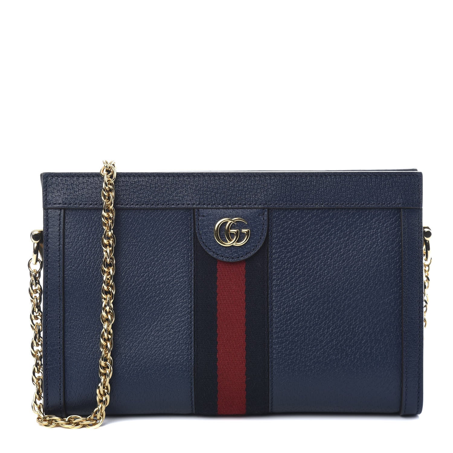 Gucci Textured Calfskin Web Small Ophidia Chain Shoulder Bag Blue Agata 1 of 9